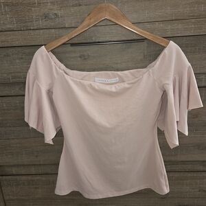 Susana Monaco Blush Pink Off-Shoulder Top Short Flutter Ruffle Sleeves